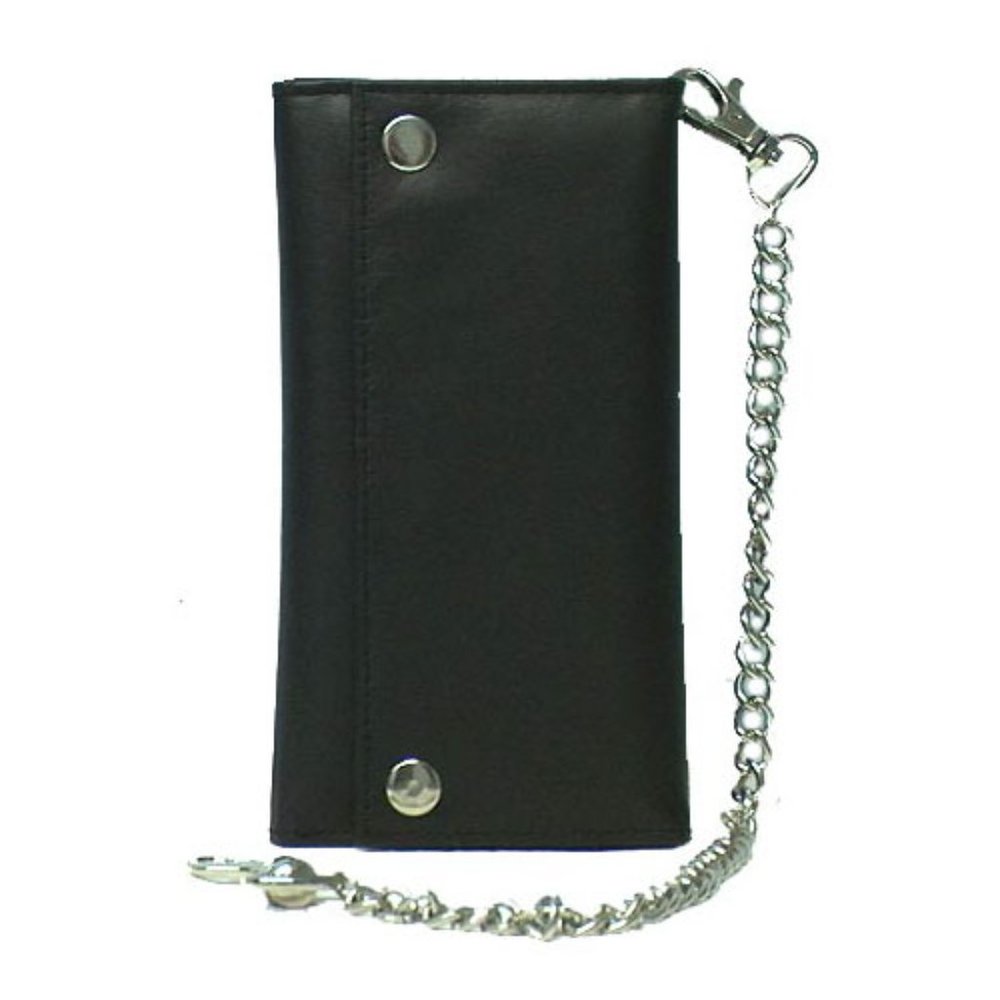 Tri-fold Genuine Cowhide Leather Biker / Truckers' Wallet Black #4695